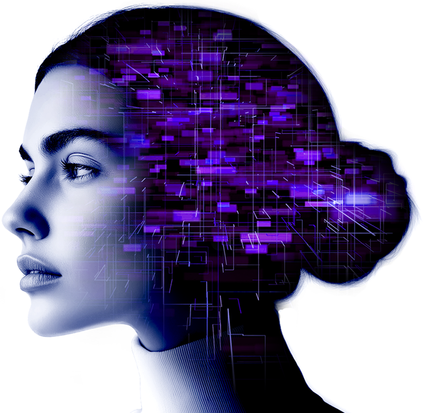 思考を巡らせて最適な回答を導き出す女性aiの横顔